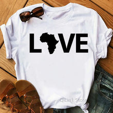 Load image into Gallery viewer, love black African American letter print t shirt women clothes Melanin Poppin Shirt funny tshirt femme Black power tops