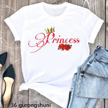 Load image into Gallery viewer, 2024 Black Princess Letter Print Tshirt Women African Queen Black Girls Magic T Shirt Femme Summer Fashion Short Sleeve T-Shirt