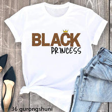 Load image into Gallery viewer, 2024 Black Princess Letter Print Tshirt Women African Queen Black Girls Magic T Shirt Femme Summer Fashion Short Sleeve T-Shirt